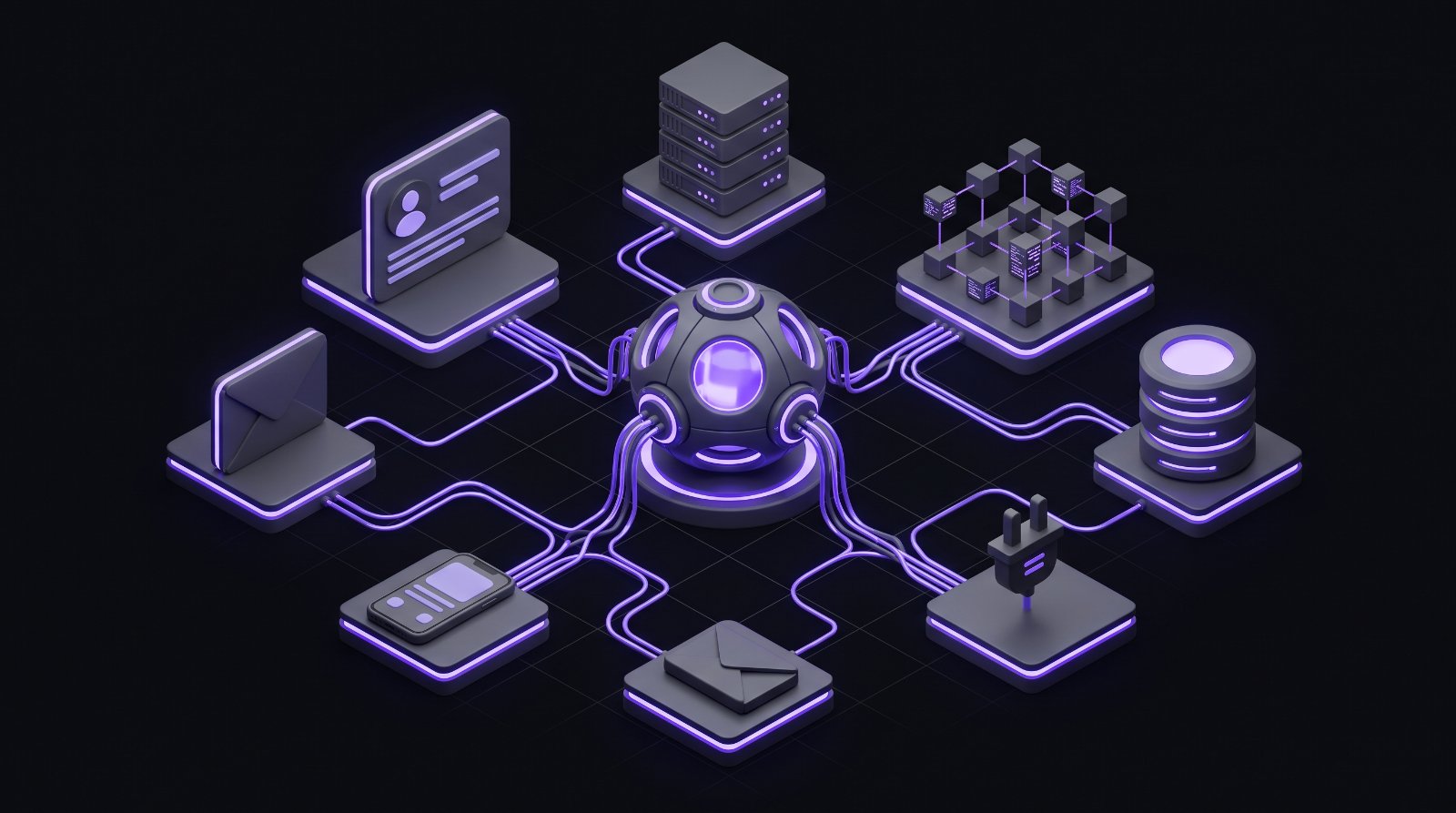 A central hub wired to channel and system tiles