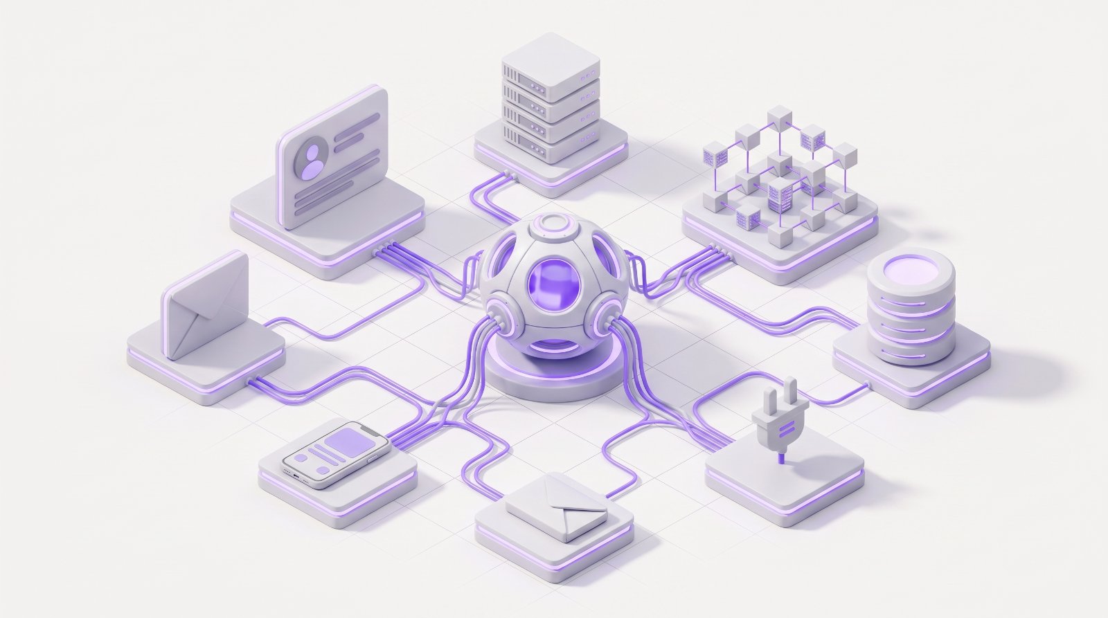 A central hub wired to channel and system tiles