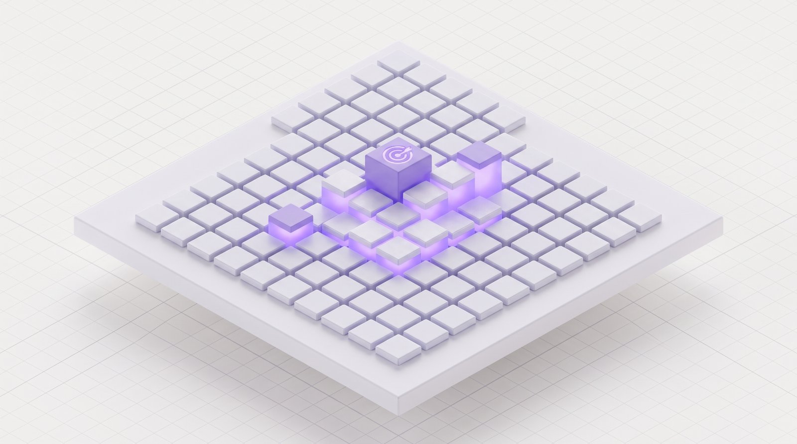 A board of tiles with a glowing cluster rising around a target